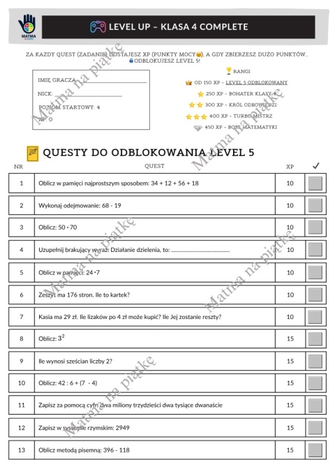 Klasa 4 - 33 Zadania na Koniec Roku Szkolnego w formie gry