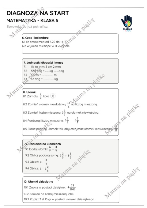Klasa 5 - Diagnoza wstępna