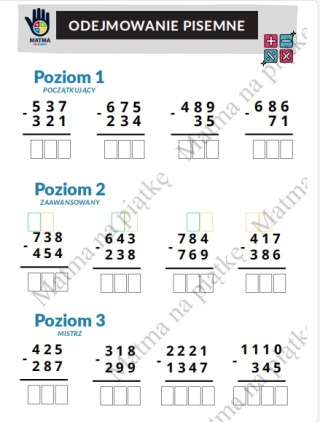Odejmowanie pisemne