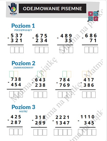 Odejmowanie pisemne